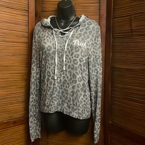PINK cheeta print soft hooded top - Small
